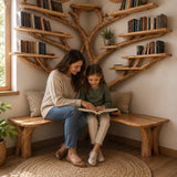 Handcrafted Live Edge Tree Branch Bookshelf with Bench