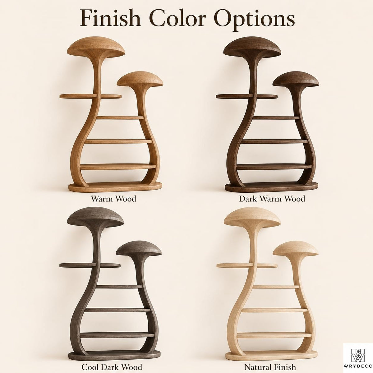 PREAUREUM Mushroom Tree Bookshelf - Nature Inspired Wooden Bookcase