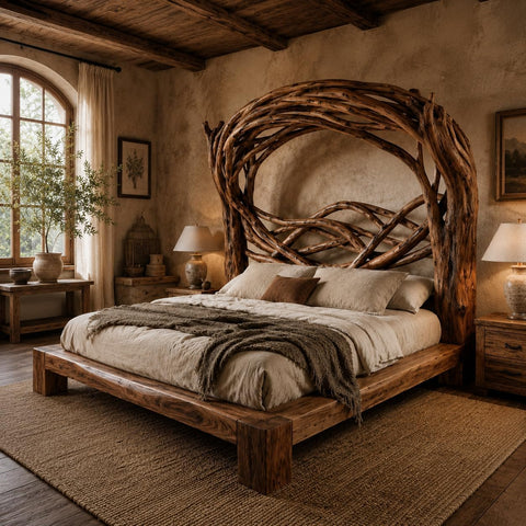 Tree Bird Nest Solid Wood Bed with Branch Canopy