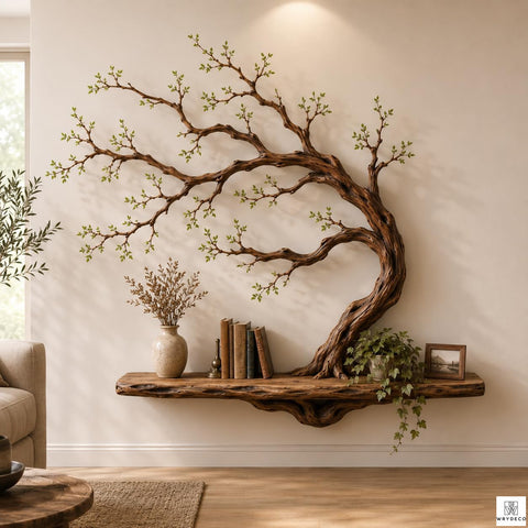 Handcrafted Tree Branch Floating Wood Shelf C02