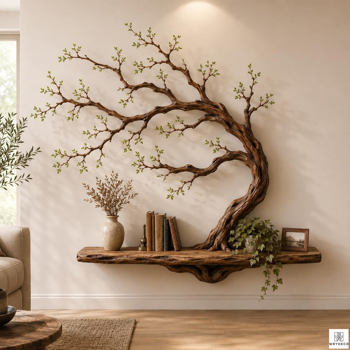 Handcrafted Tree Branch Floating Wood Shelf C02