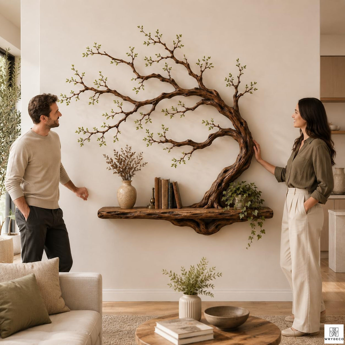 Handcrafted Tree Branch Floating Wood Shelf C02