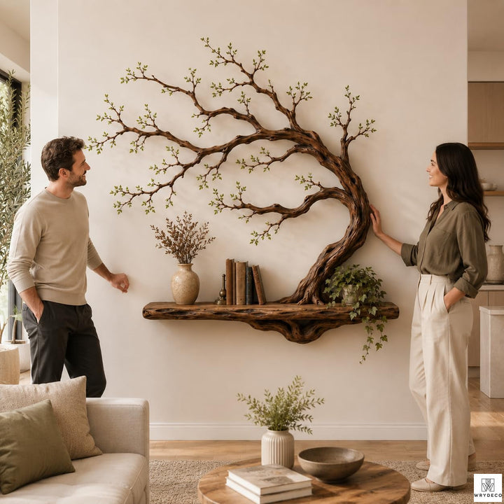 Handcrafted Tree Branch Floating Wood Shelf C02
