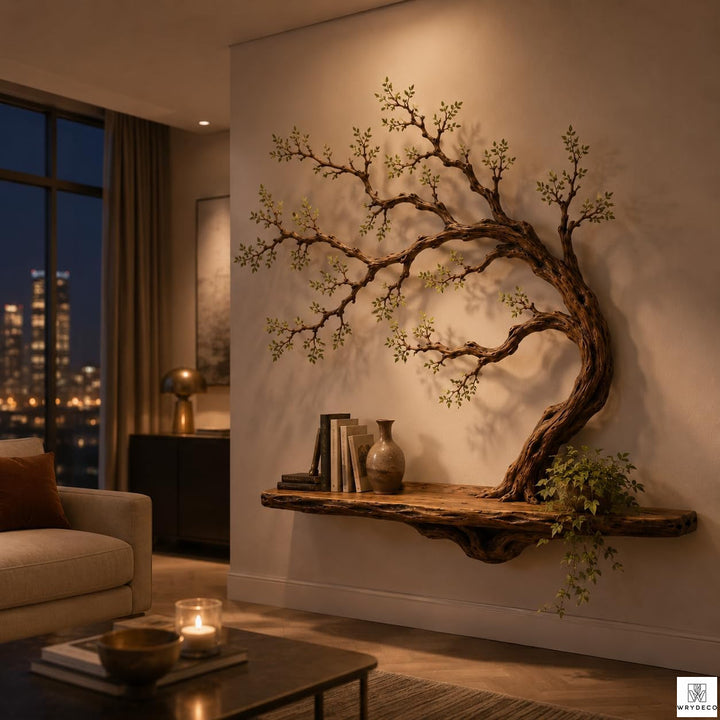 Handcrafted Tree Branch Floating Wood Shelf C02