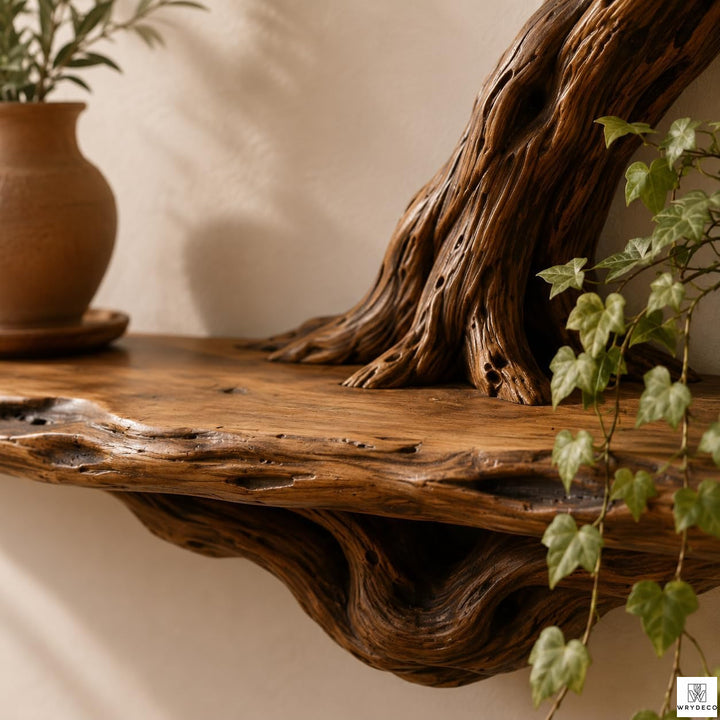 Handcrafted Tree Branch Floating Wood Shelf C02