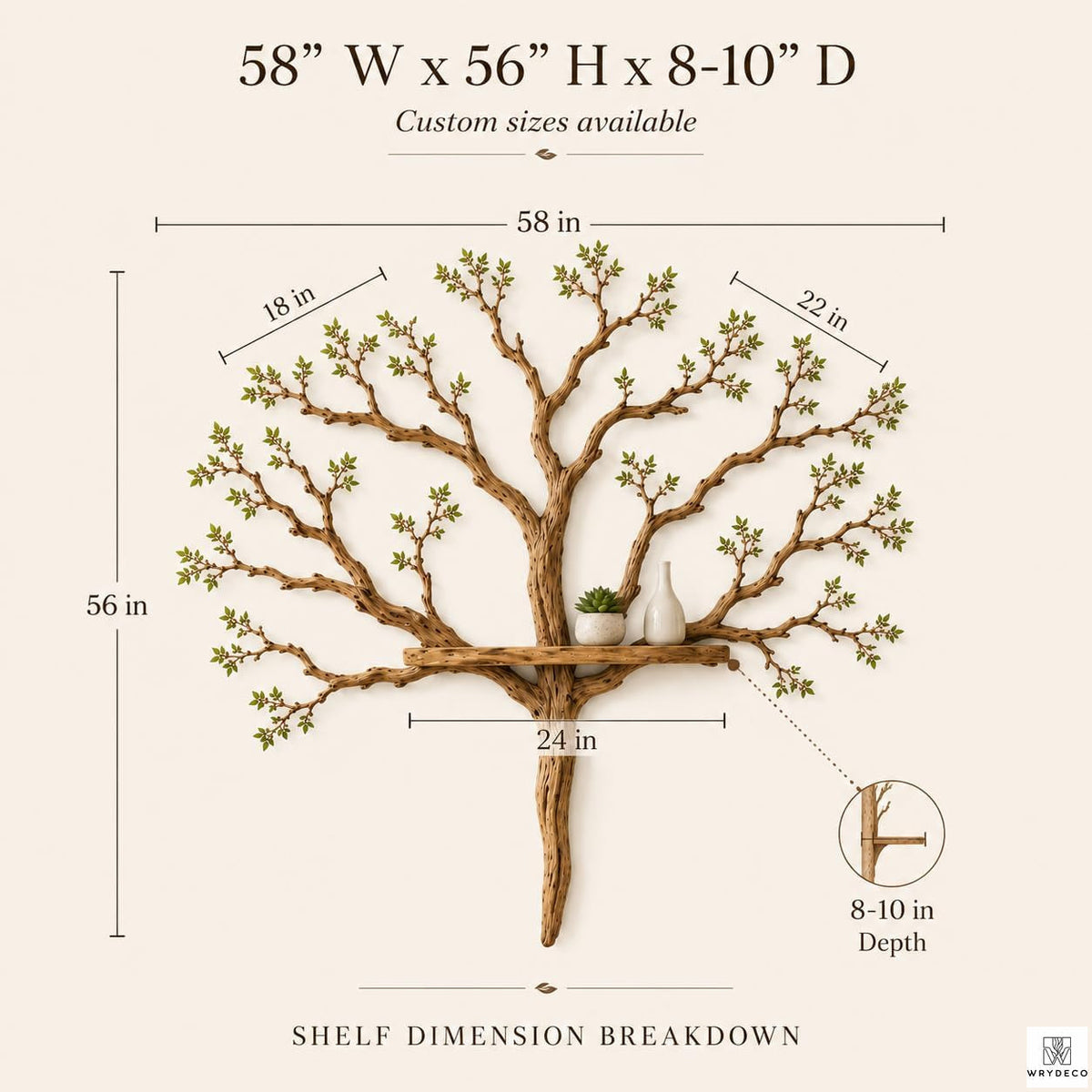 Handcrafted Tree Branch Floating Wood Shelf C05