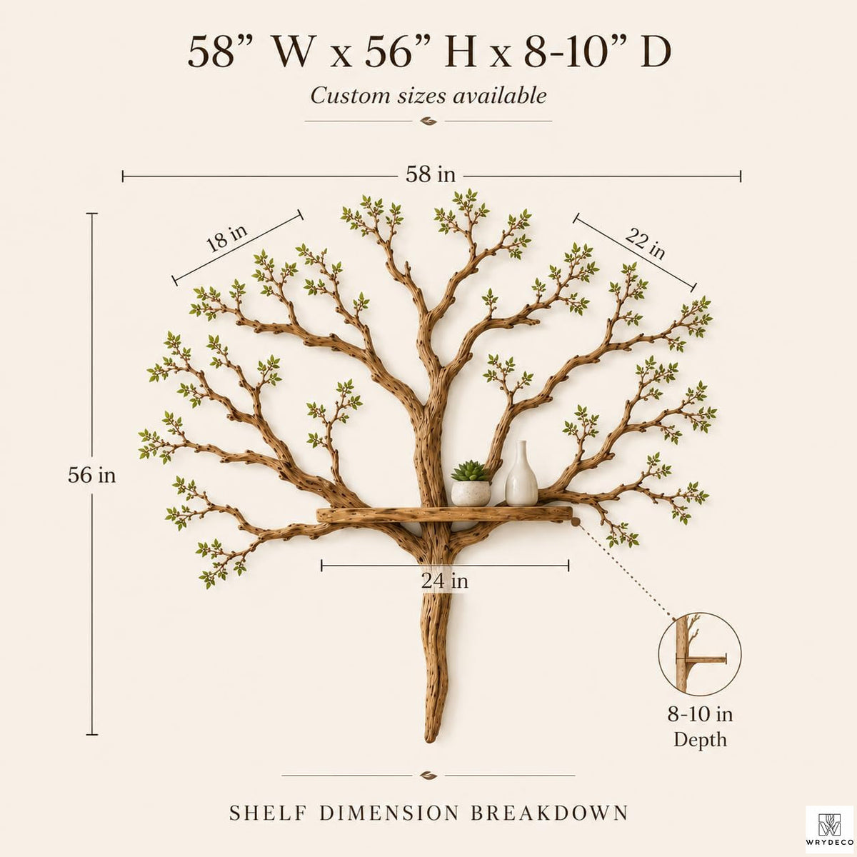 Handcrafted Tree Branch Floating Wood Shelf C05