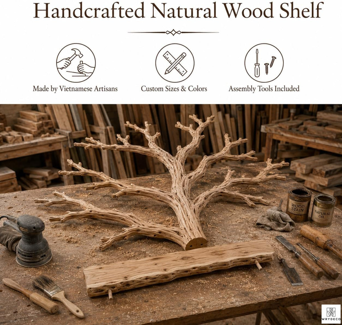 Handcrafted Tree Branch Floating Wood Shelf C05