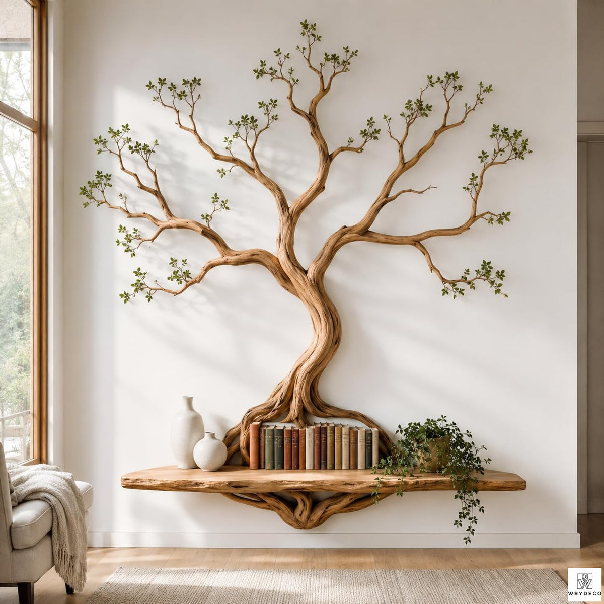 Handcrafted Tree Branch Floating Shelf for Wall Display
