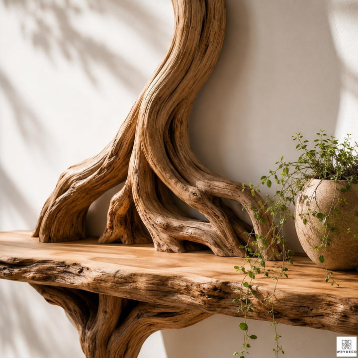 Handcrafted Tree Branch Floating Shelf for Wall Display