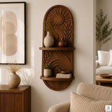 Solid Wood Arched Floating Two Tier Wall Shelf