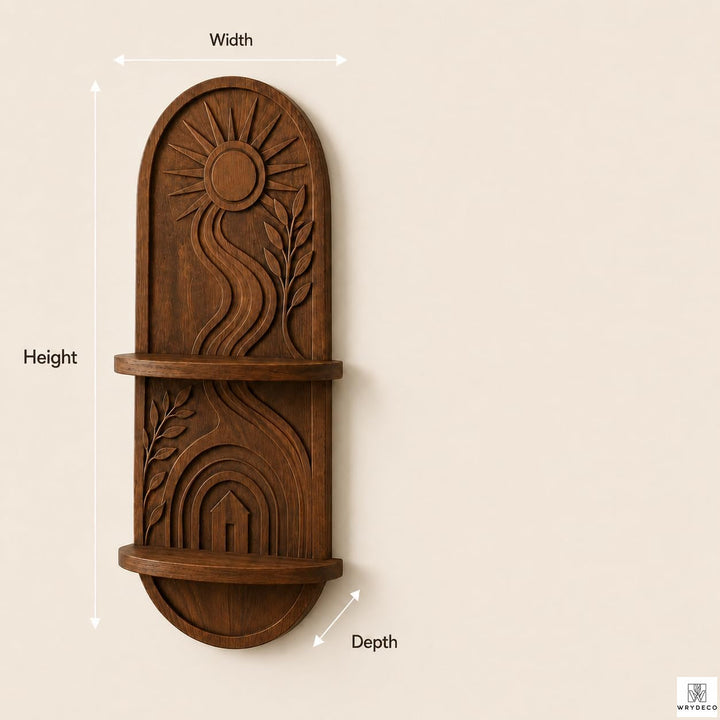 Solid Wood Arched Floating Two Tier Wall Shelf Option 1