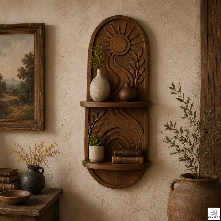 Solid Wood Arched Floating Two Tier Wall Shelf Option 1