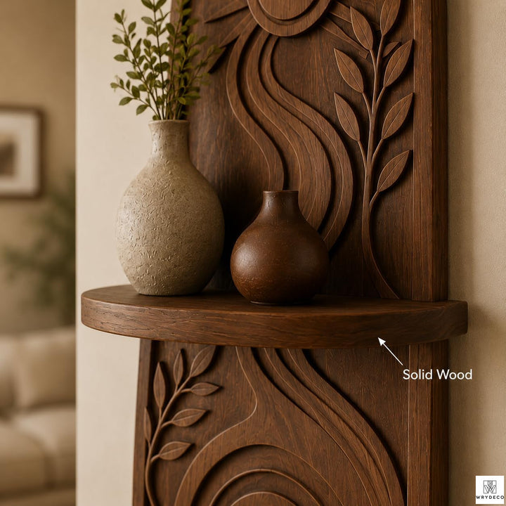Solid Wood Arched Floating Two Tier Wall Shelf Option 1