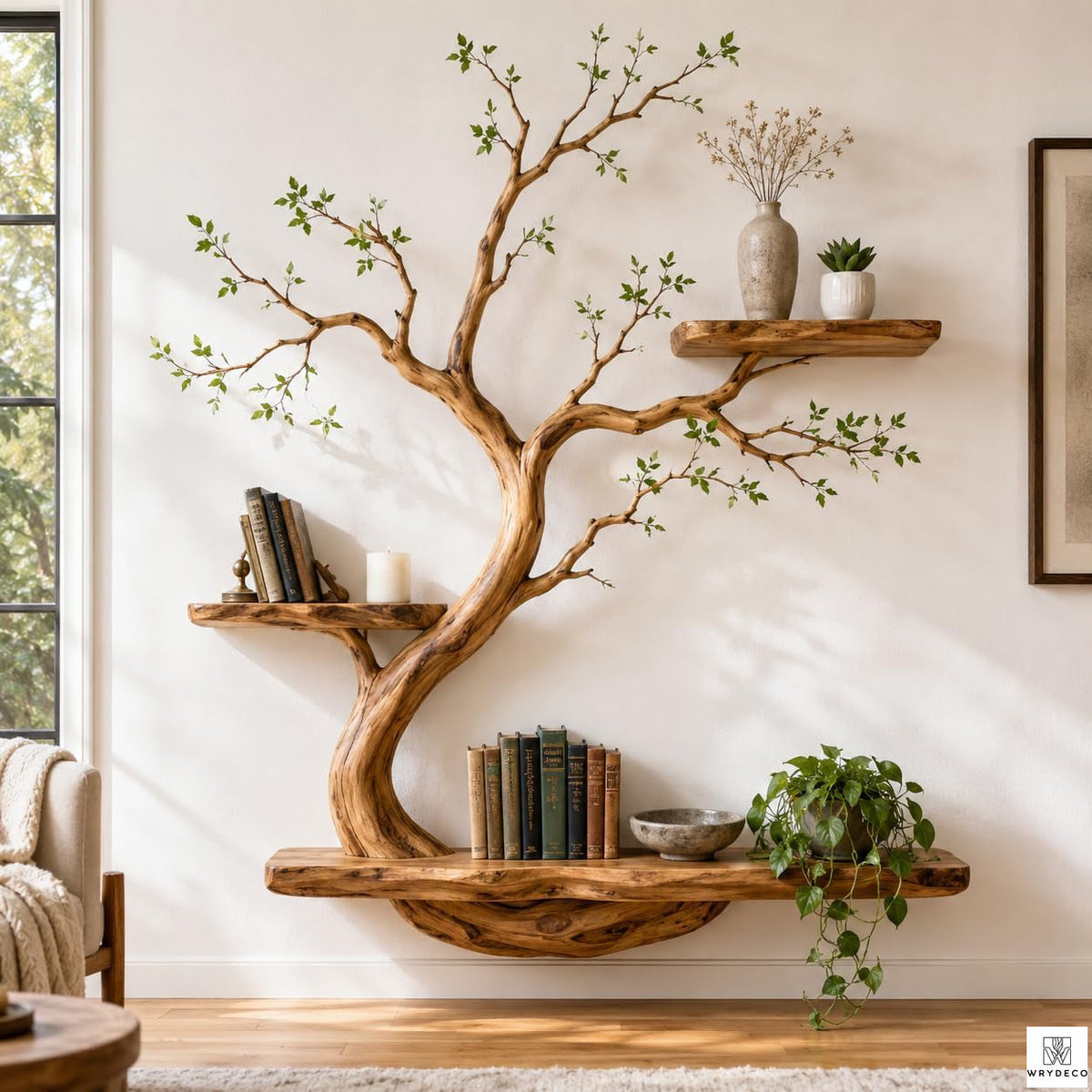 Sculptural Tree Branch Floating Shelf, Three Levels