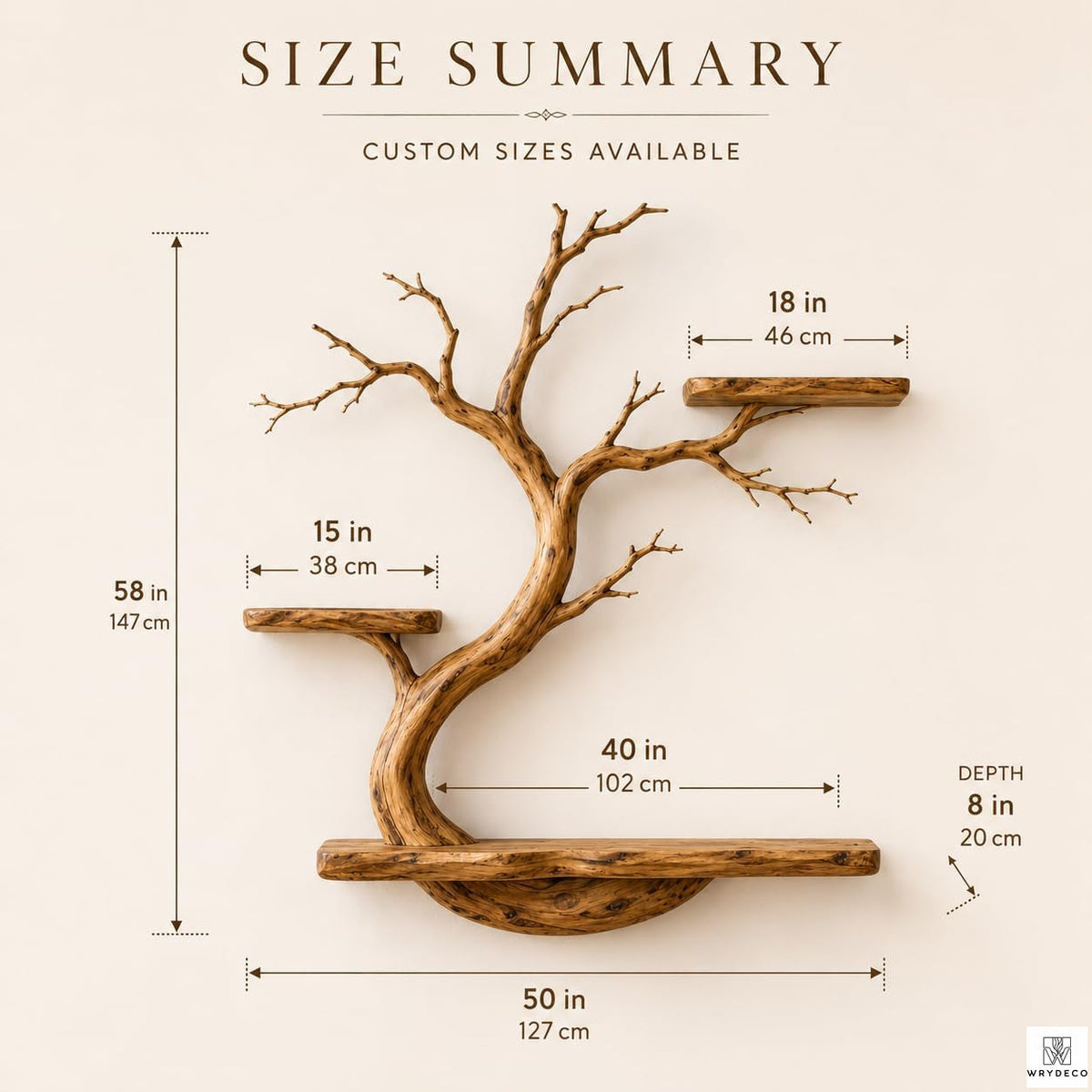 Sculptural Tree Branch Floating Shelf, Three Levels