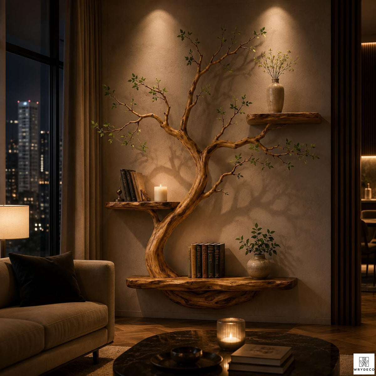Sculptural Tree Branch Floating Shelf, Three Levels