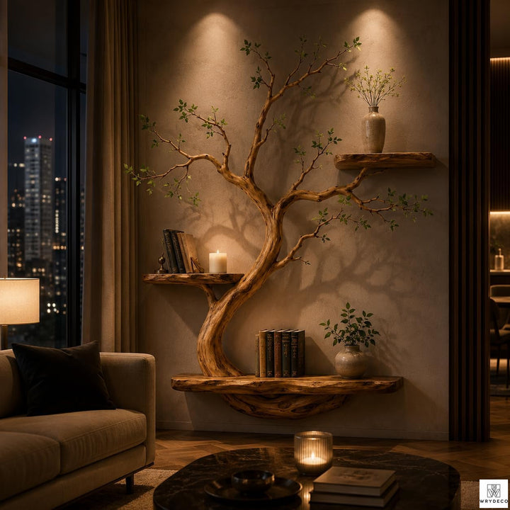 Sculptural Tree Branch Floating Shelf, Three Levels