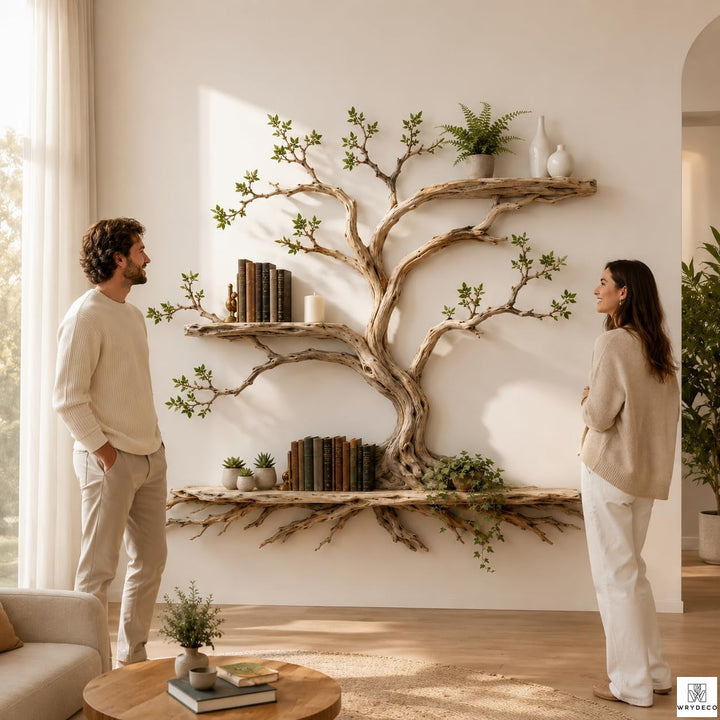 Handcrafted Tree Branch 3-Level Floating Wood Shelf C2