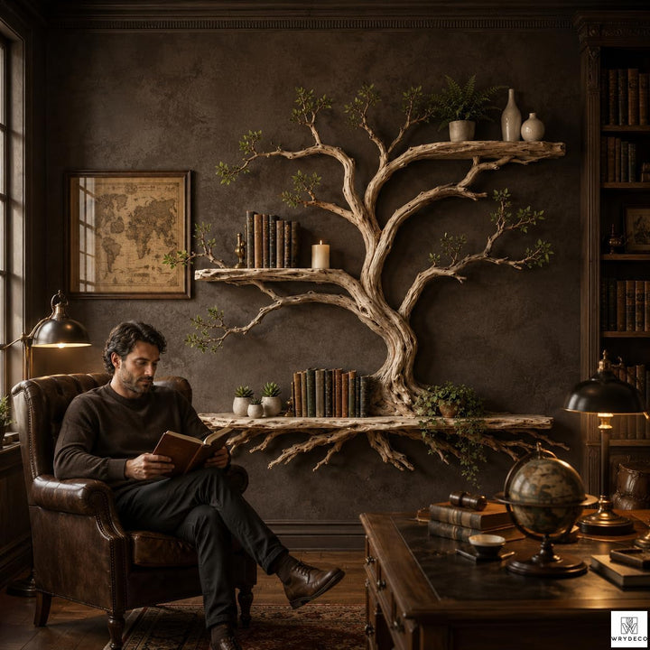 Handcrafted Tree Branch 3-Level Floating Wood Shelf C2