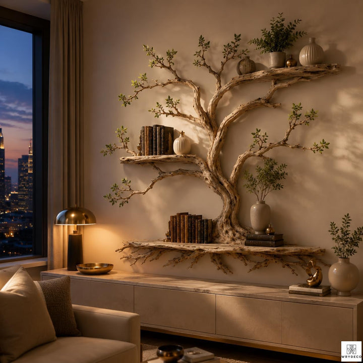 Handcrafted Tree Branch 3-Level Floating Wood Shelf C2