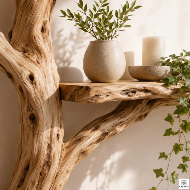 Handcrafted Tree Branch 3-Level Floating Wood Shelf C2
