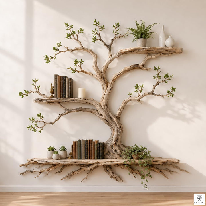 Handcrafted Tree Branch 3-Level Floating Wood Shelf C2