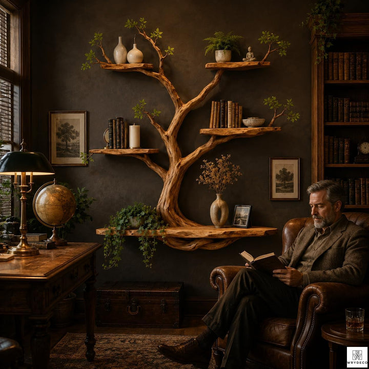 Natural Wood Tree Branch Floating Shelf, Three Levels