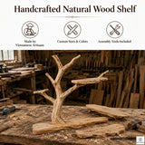 Natural Wood Tree Branch Floating Shelf, Three Levels