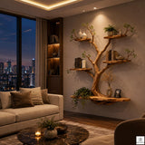 Natural Wood Tree Branch Floating Shelf, Three Levels