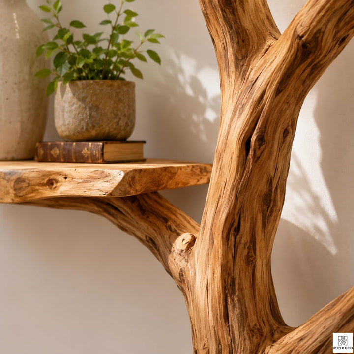 Natural Wood Tree Branch Floating Shelf, Three Levels