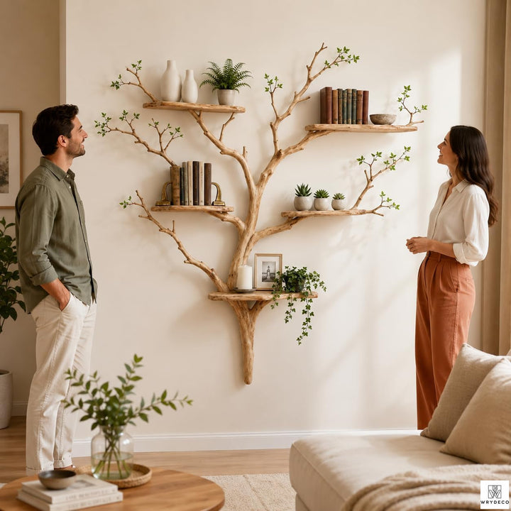 Handcrafted Tree Branch 3-Level Floating Wood Shelf C5