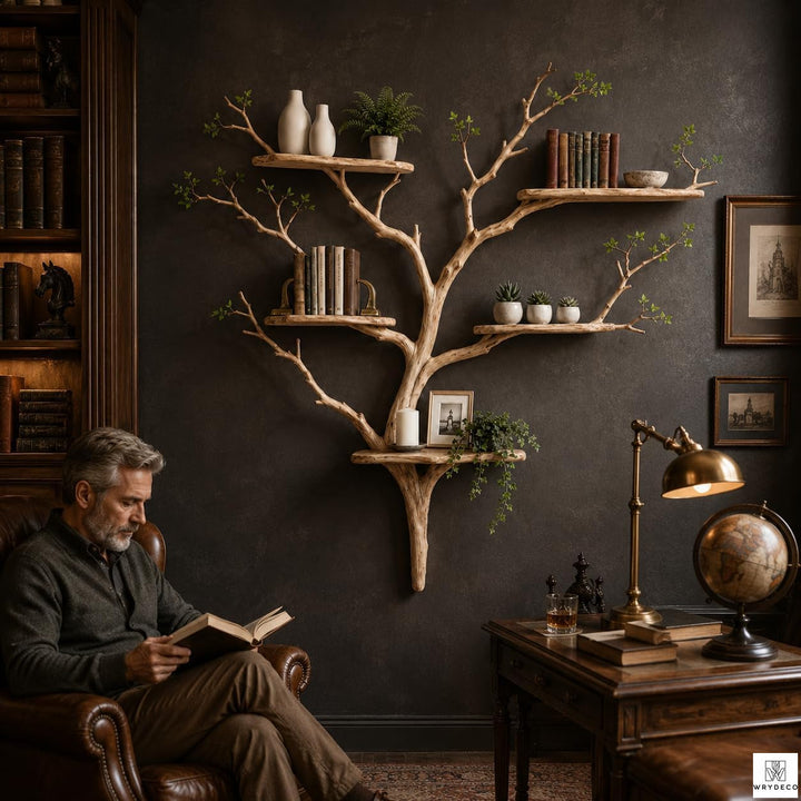 Handcrafted Tree Branch 3-Level Floating Wood Shelf C5