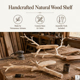 Handcrafted Tree Branch 3-Level Floating Wood Shelf C5