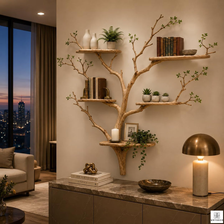 Handcrafted Tree Branch 3-Level Floating Wood Shelf C5