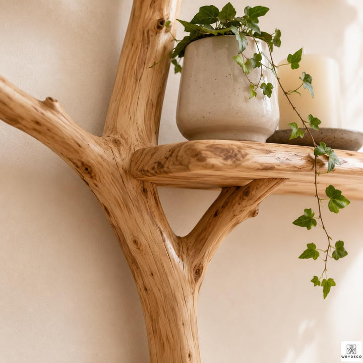 Handcrafted Tree Branch 3-Level Floating Wood Shelf C5