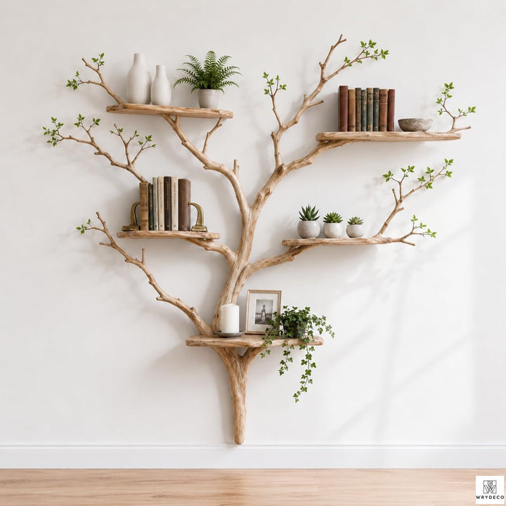 Handcrafted Tree Branch 3-Level Floating Wood Shelf C5