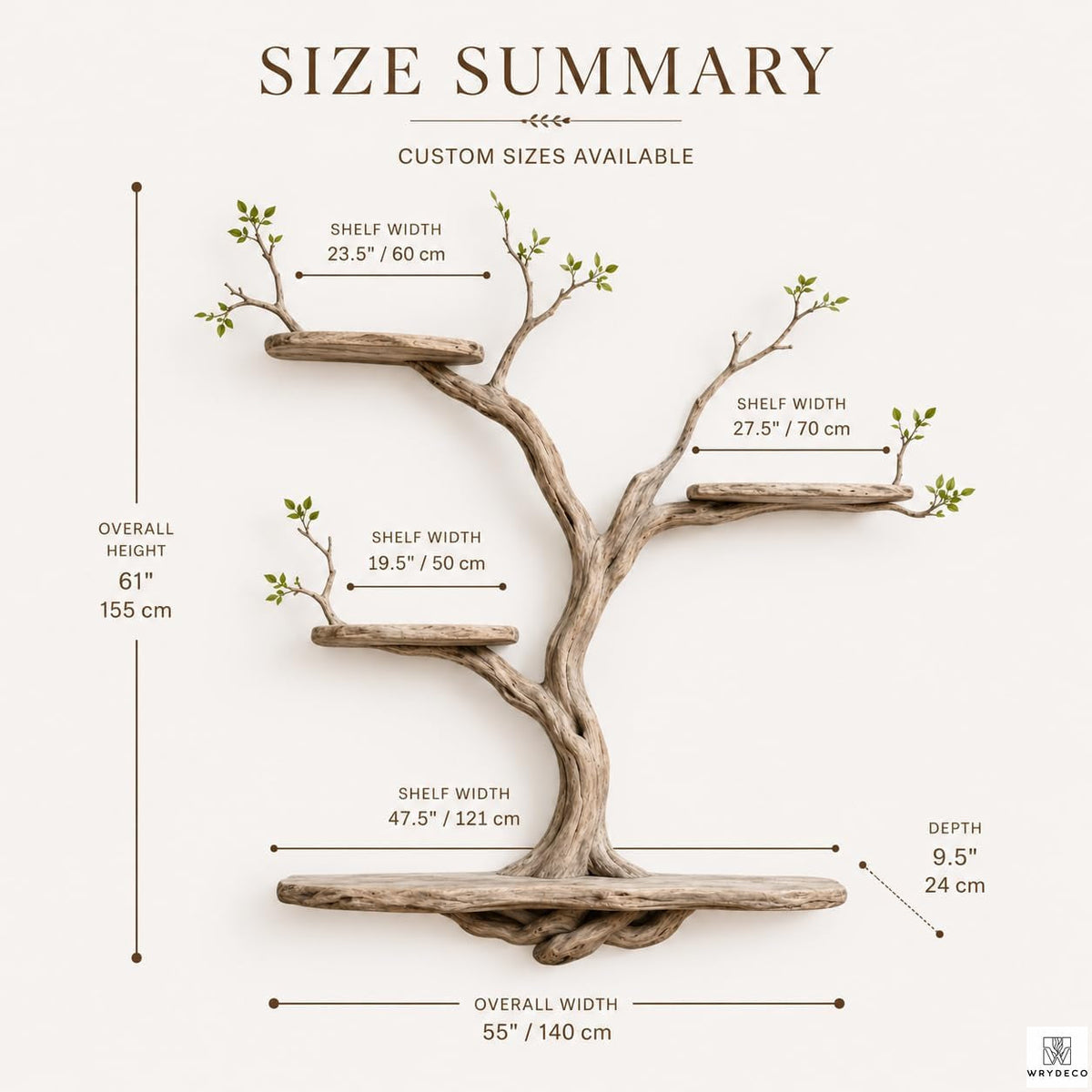 Handcrafted Tree Branch Floating Shelf, Three Levels