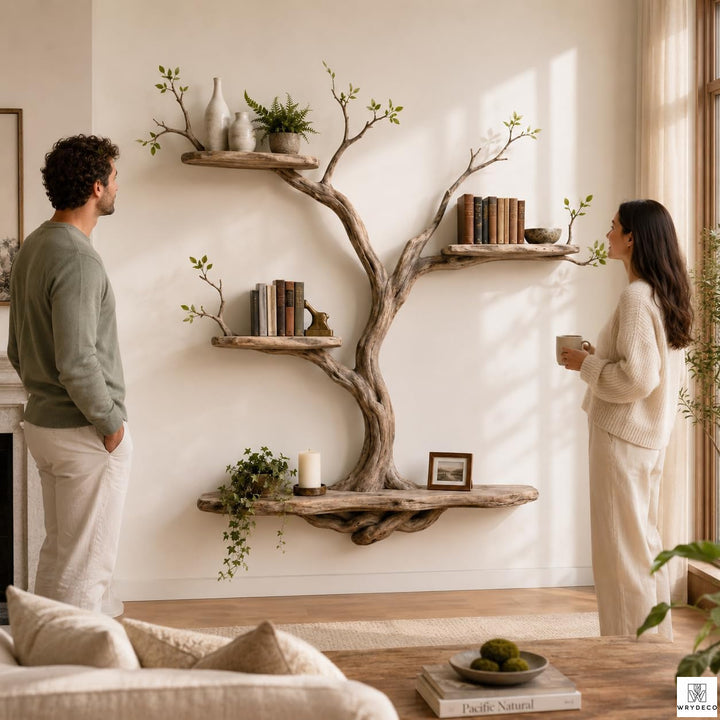 Handcrafted Tree Branch Floating Shelf, Three Levels