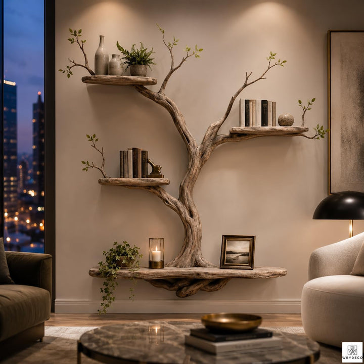 Handcrafted Tree Branch Floating Shelf, Three Levels