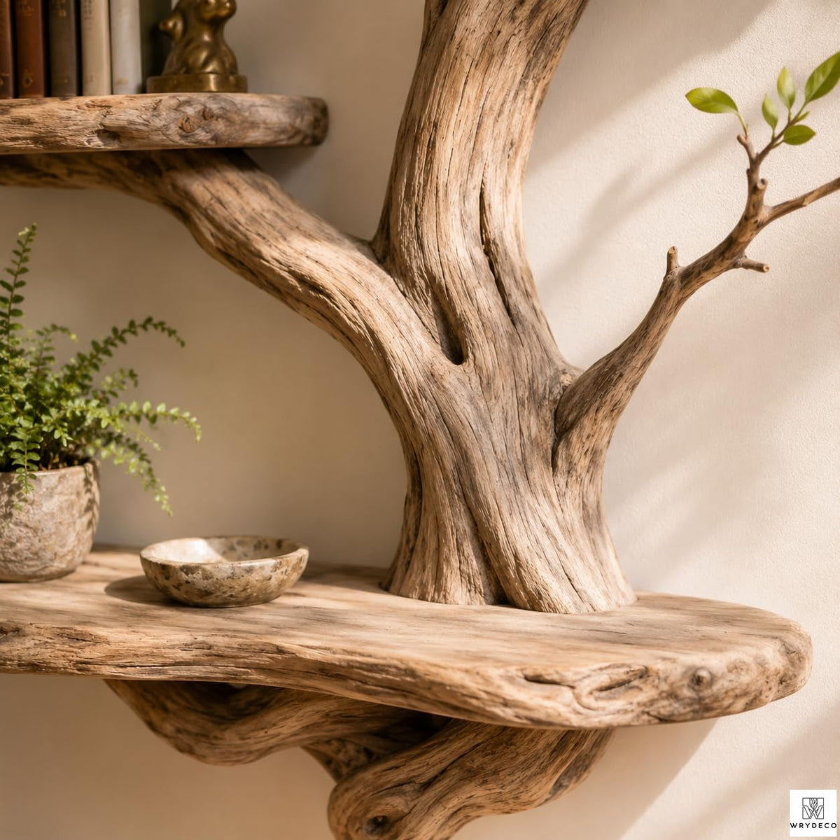 Handcrafted Tree Branch Floating Shelf, Three Levels