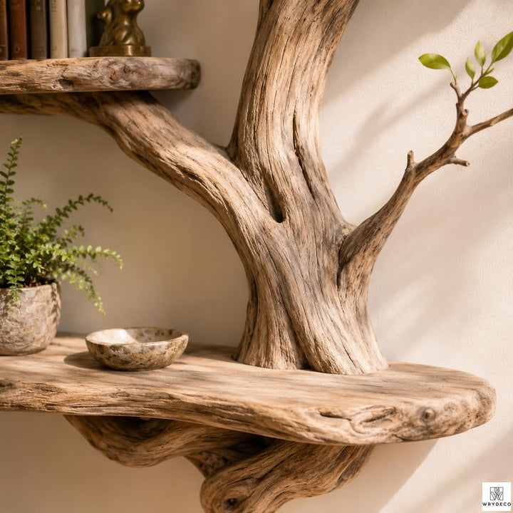 Handcrafted Tree Branch Floating Shelf, Three Levels