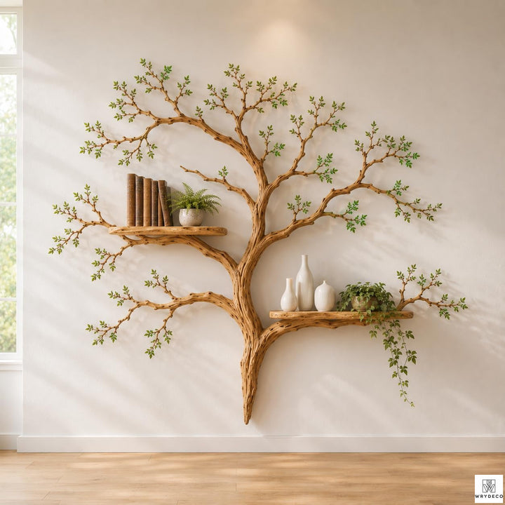 Handcrafted Tree Branch Floating Wood Wall Shelf C5