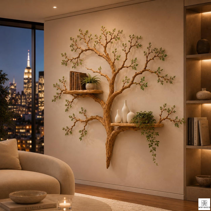 Handcrafted Tree Branch Floating Wood Wall Shelf C5