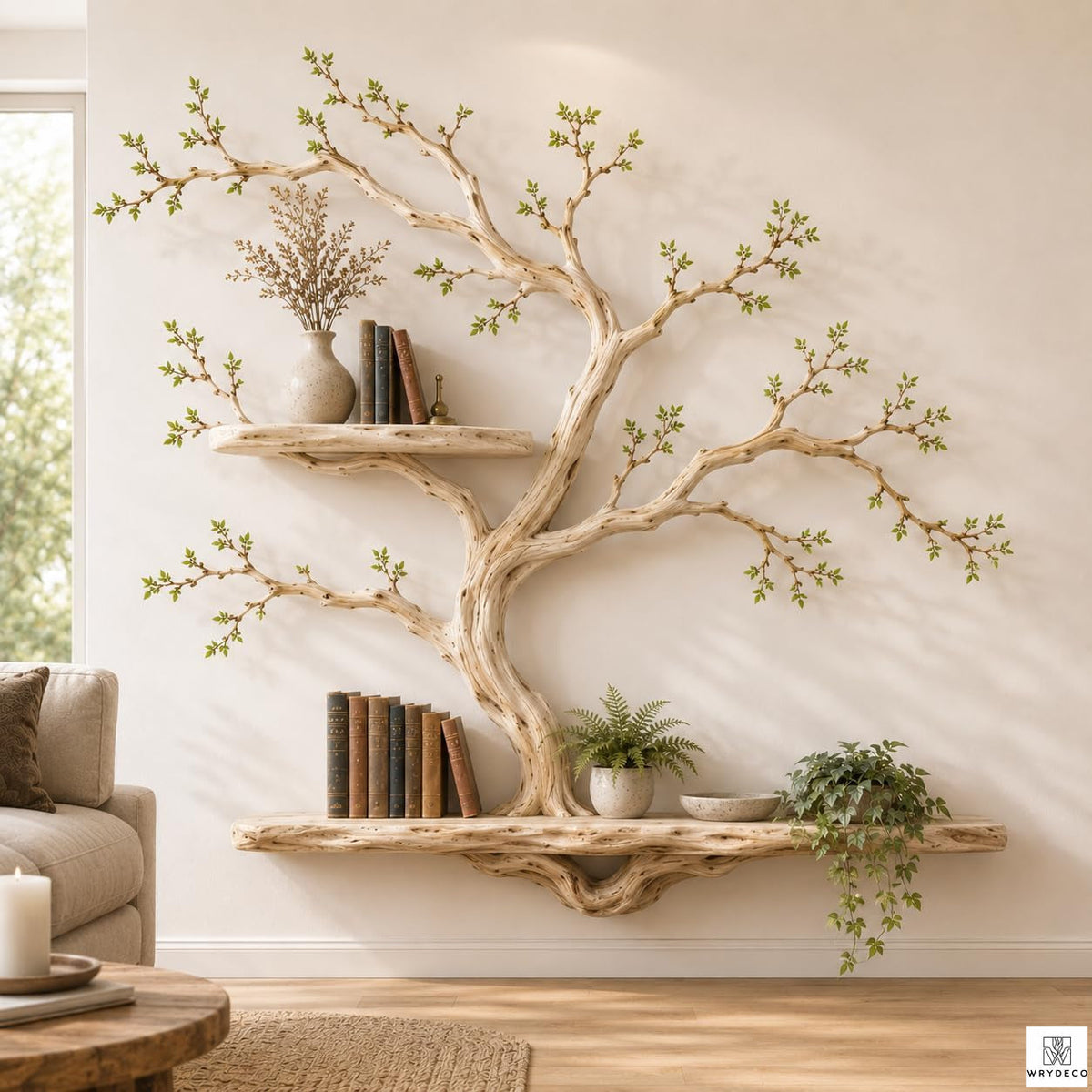 Handcrafted Tree Branch Floating Wood Wall Shelf C2