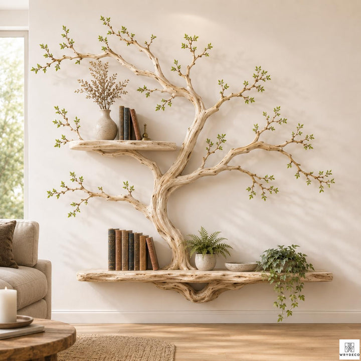 Handcrafted Tree Branch Floating Wood Wall Shelf C2