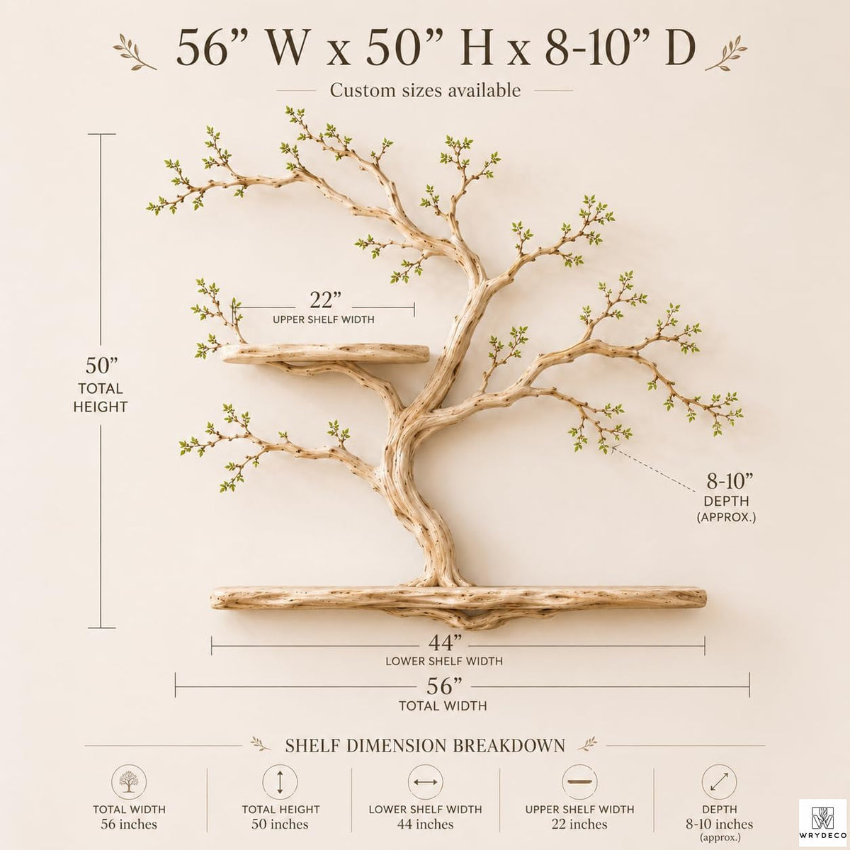 Handcrafted Tree Branch Floating Wood Wall Shelf C2