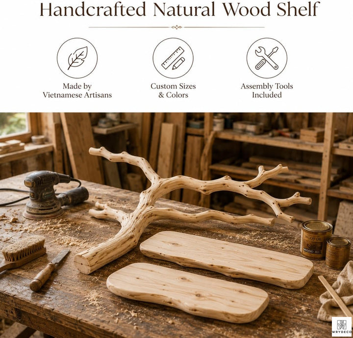Handcrafted Tree Branch Floating Wood Wall Shelf C2