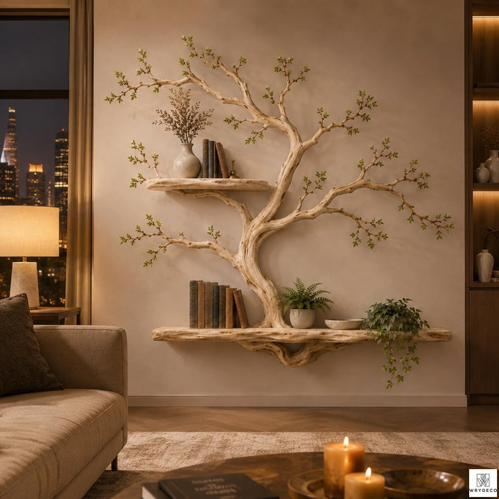 Handcrafted Tree Branch Floating Wood Wall Shelf C2
