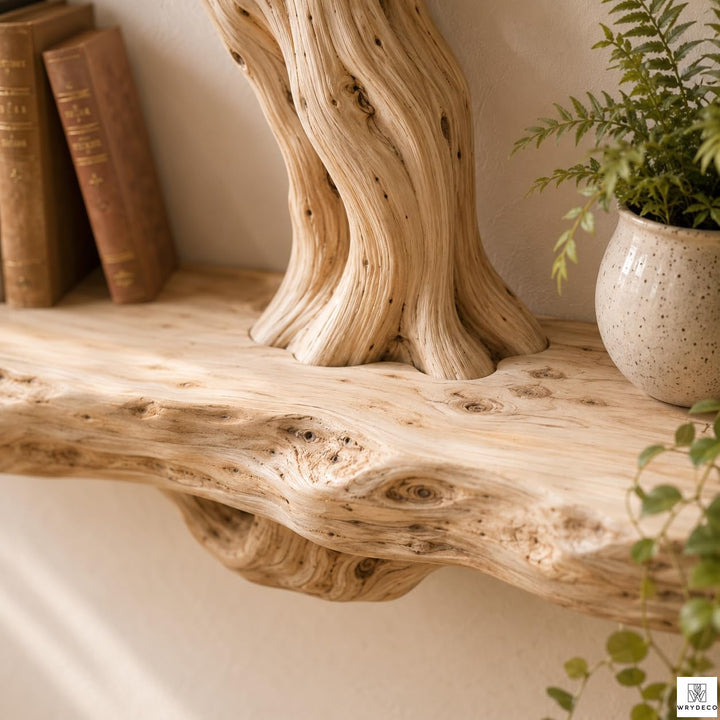 Handcrafted Tree Branch Floating Wood Wall Shelf C2